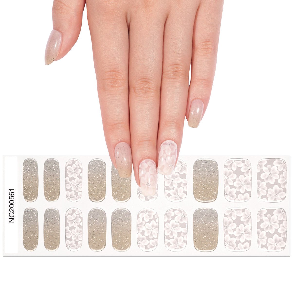 Maniküre mit Gel-Stripes - Floral Glitzer Weiss 🤍